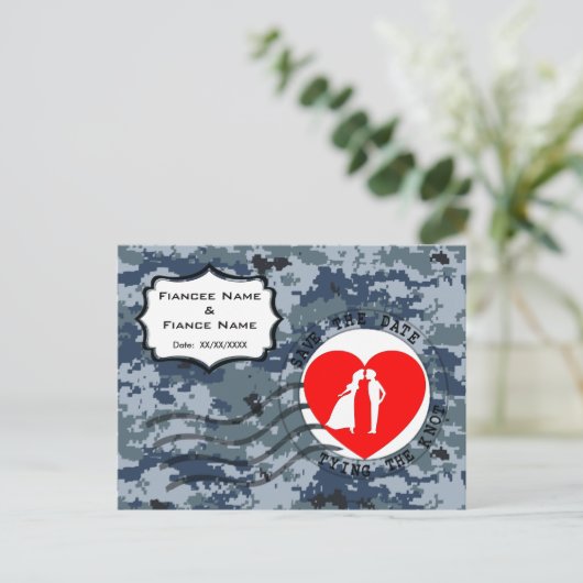 USN Navy Bewaar de datum & Koppel Aankondigingskaart (Staand voorkant)