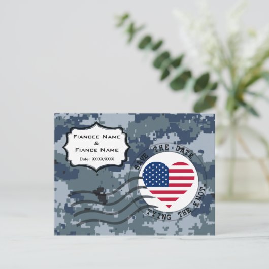 USN Navy Save the Date & American Heart Aankondigingskaart (Staand voorkant)