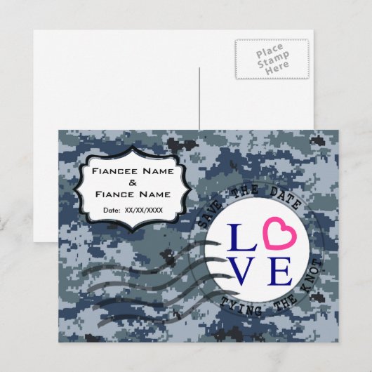 USN Navy Save the Date & Liefde Aankondigingskaart (Voorkant / Achterkant)