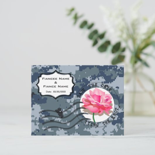 USN Navy Save the Date & Roos Aankondigingskaart (Staand voorkant)