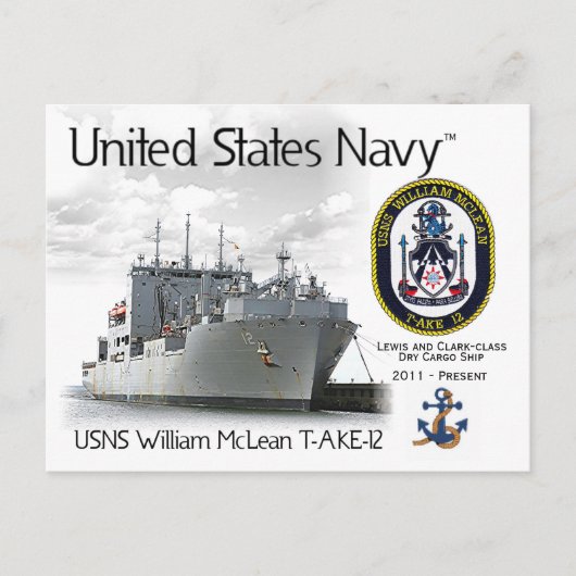 USNS WILLIAM MCLEAN T-AKE-12 CARGO SHIP - Briefkaa Briefkaart (Voorkant)
