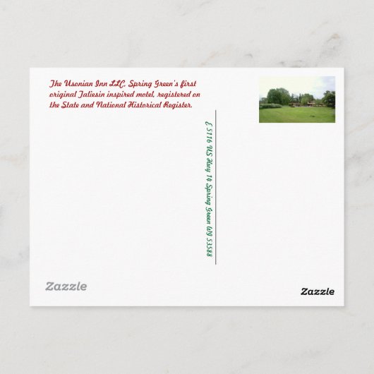 Usonian Inn-postkaart Briefkaart (Achterkant)