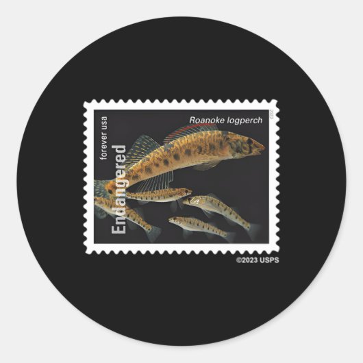 USPS Bedreigde Soorten Roanoke Logperch Links Ches Ronde Sticker (Voorkant)