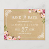 (USPS) Rustieke Bloemen Kraft Bruiloft Save the Da Aankondigingskaart (Voorkant)
