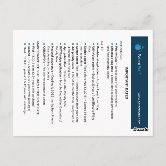 USPTO Quick Reference Kaart (Achterkant)