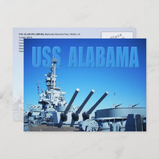 USS Alabama (BB-60), Mobiel, AL Briefkaart (Voorkant / Achterkant)