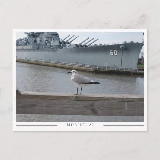 USS Alabama & Seagull – Mobile, AL Souvenir Briefkaart (Voorkant)