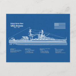 USS Arizona - Schip Blauwdruk Plannen ABD Briefkaart
