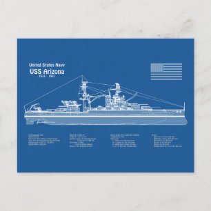 USS Arizona - Schip Blauwdruk Plannen ABD Briefkaart
