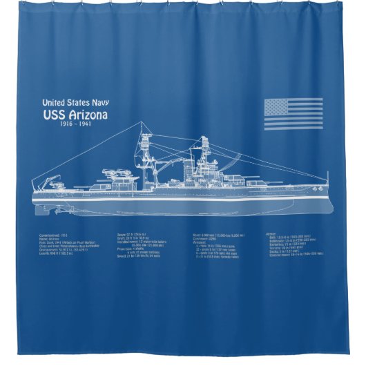 USS Arizona - Schip Blauwdruk Plannen ABD Douchegordijn (Voorkant)
