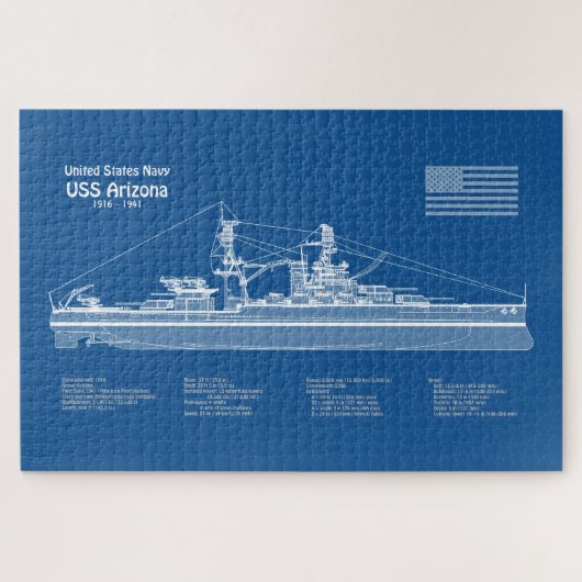 USS Arizona - Schip Blauwdruk Plannen ABD Legpuzzel (Horizontaal)