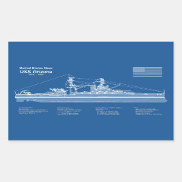 USS Arizona - Schip Blauwdruk Plannen ABD Rechthoekige Sticker