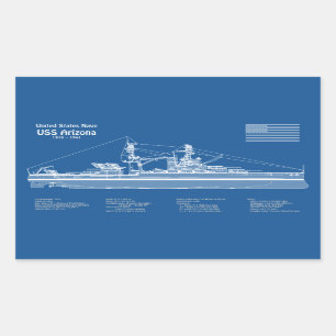 USS Arizona - Schip Blauwdruk Plannen ABD Rechthoekige Sticker