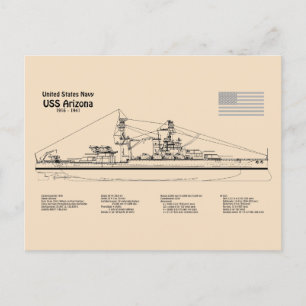 USS Arizona - Schip Blauwdruk Plannen SD Briefkaart