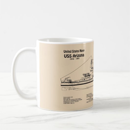 USS Arizona - Schip Blauwdruk Plannen SD Koffiemok (Links)