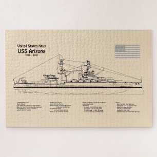 USS Arizona - Schip Blauwdruk Plannen SD Legpuzzel