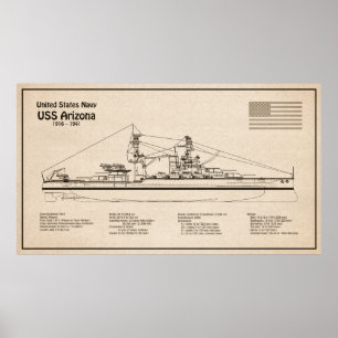 USS Arizona - Schip Blauwdruk Plannen SD Poster