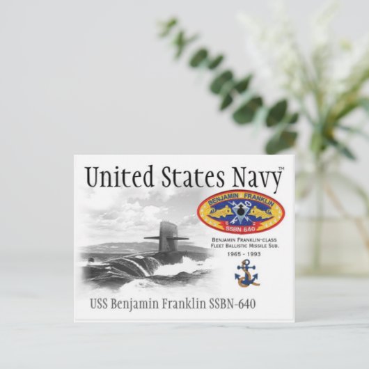 USS BENJAMIN FRANKLIN SSBN-640 SUB. - Briefkaart (Staand voorkant)