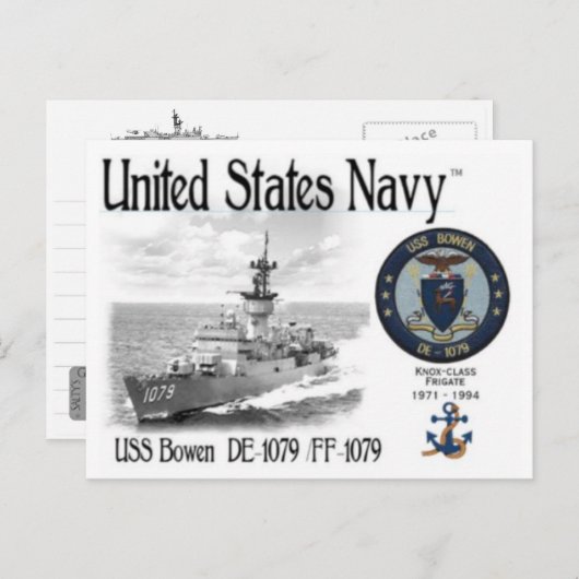 USS BOWEN DE-1079 /FF-1079 FRIGATE BRIEFKAART (Voorkant / Achterkant)