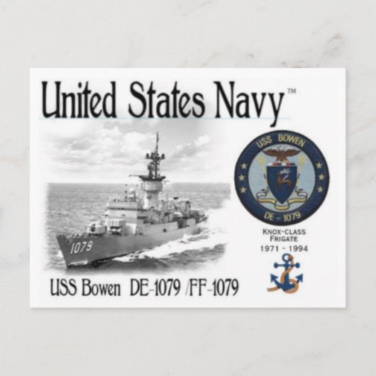 USS BOWEN DE-1079 /FF-1079 FRIGATE BRIEFKAART (Voorkant)