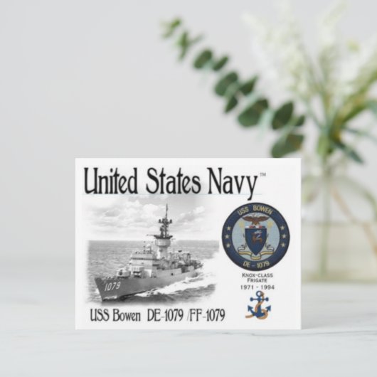 USS BOWEN DE-1079 /FF-1079 FRIGATE BRIEFKAART (Staand voorkant)