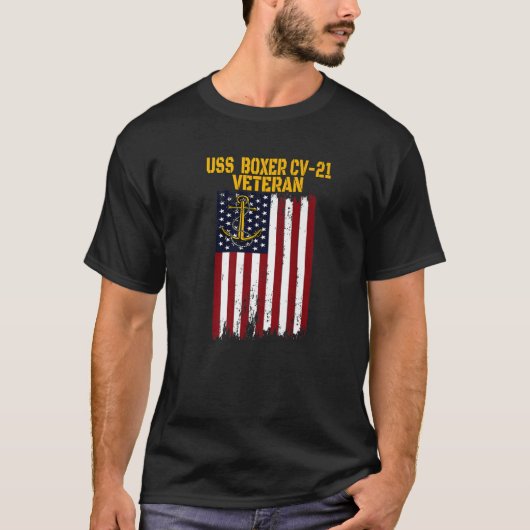 USS Boxer CV-21 Vliegtuig Drager Veteranen Dag Pap T-shirt (Voorkant)