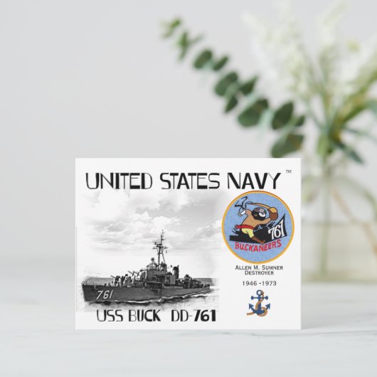 USS BUCK DD-761 DESTROYER - BRIEFKAART (Staand voorkant)