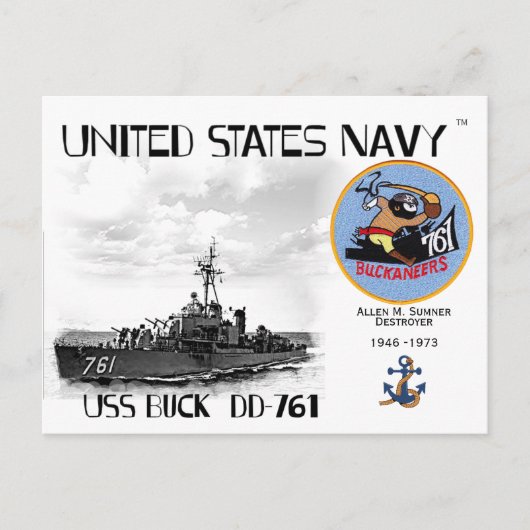 USS BUCK DD-761 DESTROYER - BRIEFKAART (Voorkant)