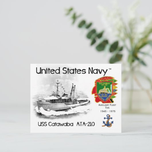 USS CATAWABA ATA-210 AUXILIARY TUG BRIEFKAART (Staand voorkant)