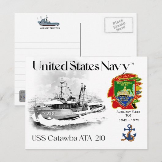 USS CATAWBA ATA-210 HULPSLEEPBOOT BRIEFKAART (Voorkant / Achterkant)