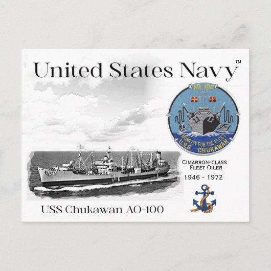 USS CHUKAWAN AO-100 FLEET OILER - POSTCARD BRIEFKAART (Voorkant)