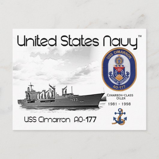 USS CIMARRON AO-177 OLIER - ANSICHTKAART BRIEFKAART (Voorkant)