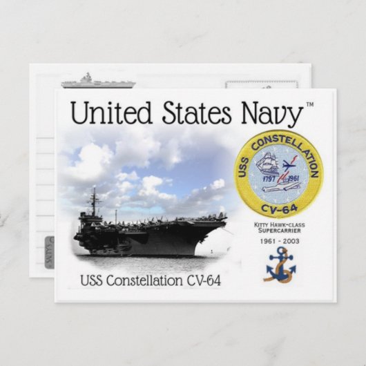 USS CONSTELLATION CV-64 VLIEGTUIG Briefkaart (Voorkant / Achterkant)