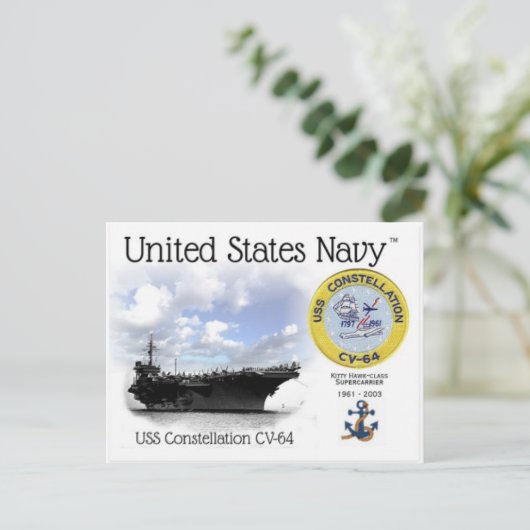USS CONSTELLATION CV-64 VLIEGTUIG Briefkaart (Staand voorkant)