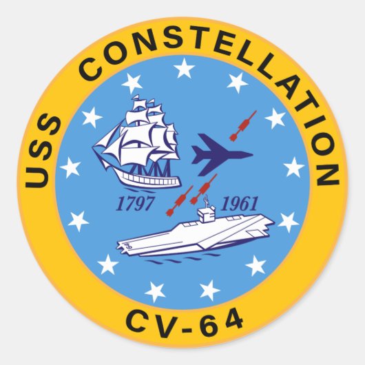 USS Constellation CV-64 Vliegtuig Carrier Insignia Ronde Sticker (Voorkant)