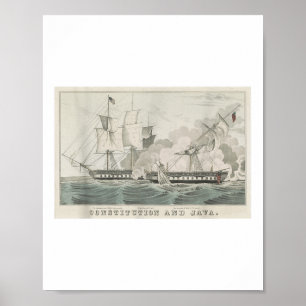 USS Constitution &amp; HMS Java Naval Battle Illus Poster