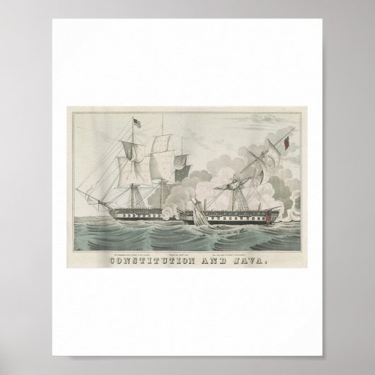 USS Constitution & HMS Java Naval Battle Illus Poster (Voorkant)