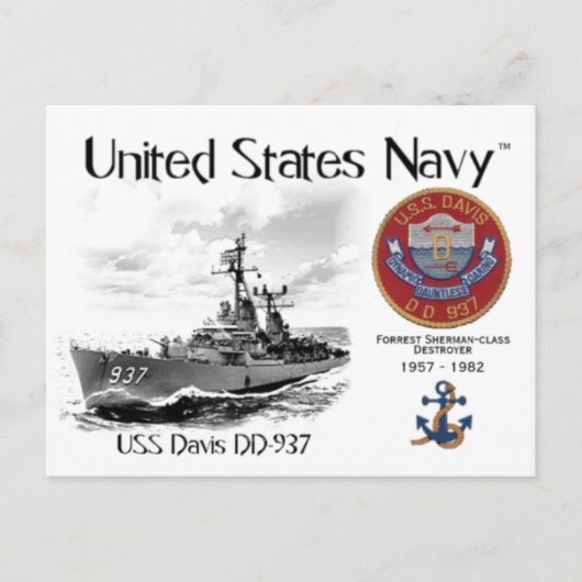 USS DAVIS DD-937 DESTROYER - BRIEFKAART (Voorkant)
