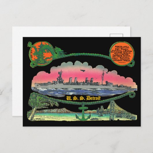 USS Detroit CL-8-Briefkaart Briefkaart (Voorkant / Achterkant)