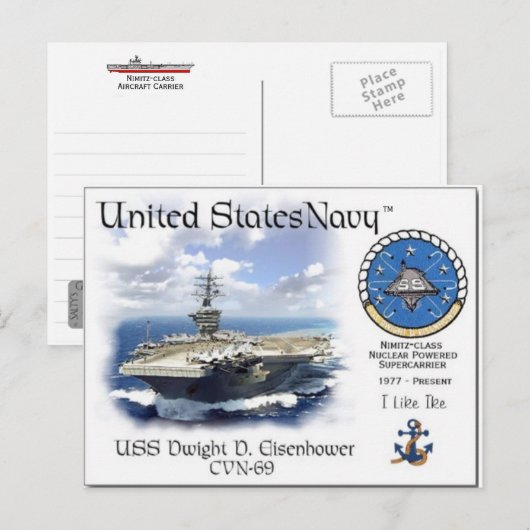 USS DWIGHT D. EISENHOWER CVN-69 Briefkaart (Voorkant / Achterkant)