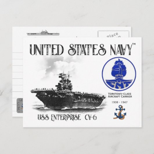 USS ENTERPRISE CV-6 VLIEGTUIG CARRIER - Briefkaart (Voorkant / Achterkant)