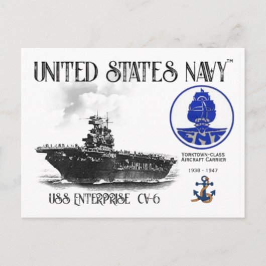 USS ENTERPRISE CV-6 VLIEGTUIG CARRIER - Briefkaart (Voorkant)