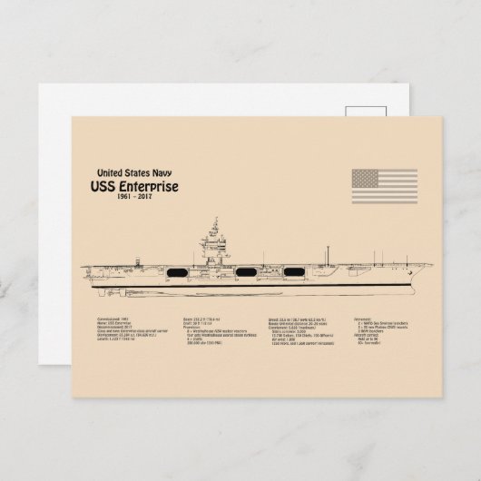USS Enterprise - Scheepsblauwdruk Plannen SD Briefkaart (Voorkant / Achterkant)