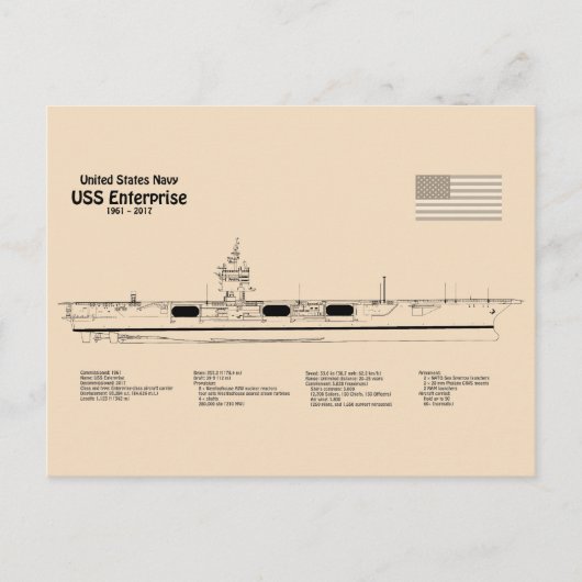 USS Enterprise - Scheepsblauwdruk Plannen SD Briefkaart (Voorkant)