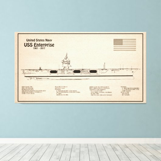 USS Enterprise - Scheepsblauwdruk Plannen SD Canvas Afdruk (Insitu (Houten vloer))