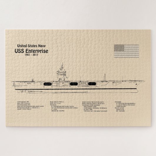 USS Enterprise - Scheepsblauwdruk Plannen SD Legpuzzel (Horizontaal)