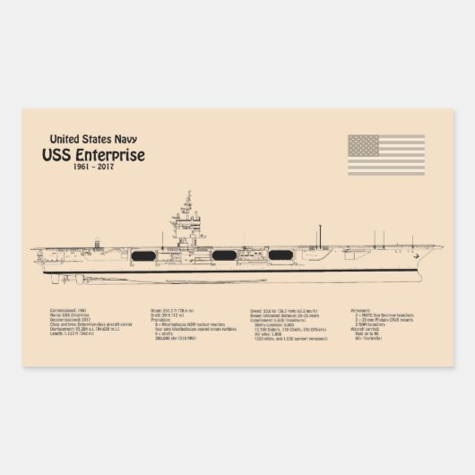 USS Enterprise - Scheepsblauwdruk Plannen SD Rechthoekige Sticker (Voorkant)