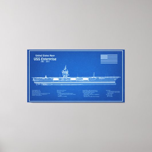 USS Enterprise - Scheepsblauwdrukplannen ABD Canvas Afdruk (Voorkant)