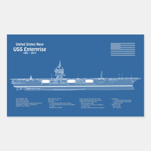 USS Enterprise - Scheepsblauwdrukplannen ABD Rechthoekige Sticker (Voorkant)