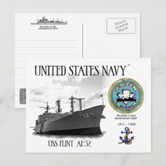 USS FLINT AE-32 AMMUNITION SHIP - Briefkaart (Voorkant / Achterkant)